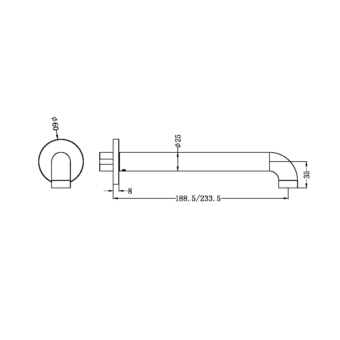 ZEN SS316L ROUND BASIN/BATH SPOUT ONLY 185/230MM GRAPHITE GRAPHITE