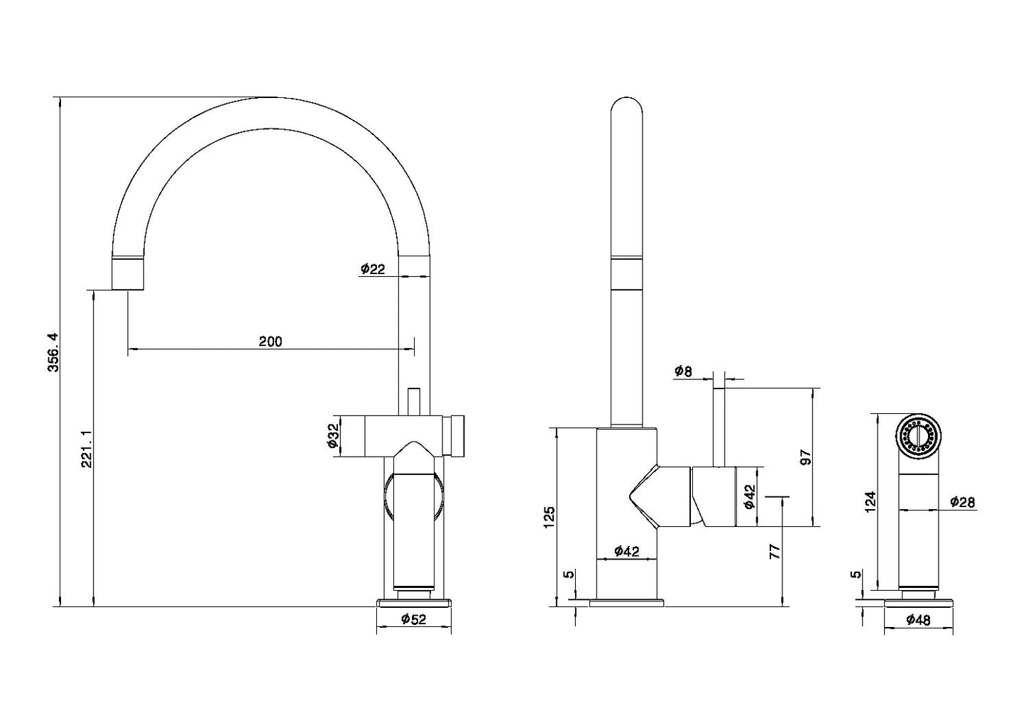 ZEN SS316L KITCHEN MIXER WITH HAND SPRAY BRUSHED NICKEL