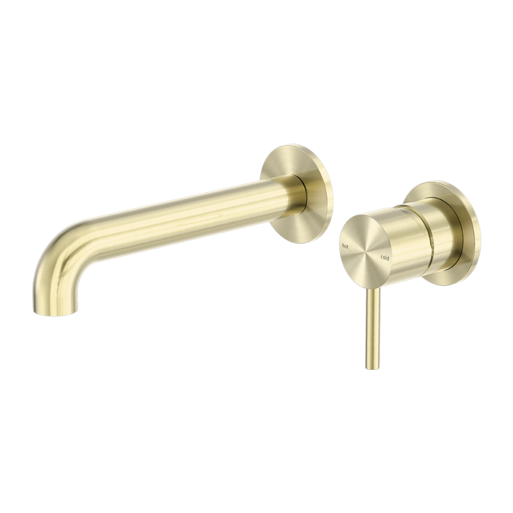 ZEN SS316L WALL BASIN/BATH MIXER SEPARATE BACK PLATE 185/230MM SPOUT BRUSHED GOLD