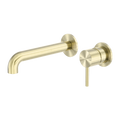 ZEN SS316L WALL BASIN/BATH MIXER SEPARATE BACK PLATE 185/230MM SPOUT BRUSHED GOLD