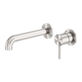 ZEN SS316L WALL BASIN/BATH MIXER SEPARATE BACK PLATE 185/230MM SPOUT BRUSHED NICKEL