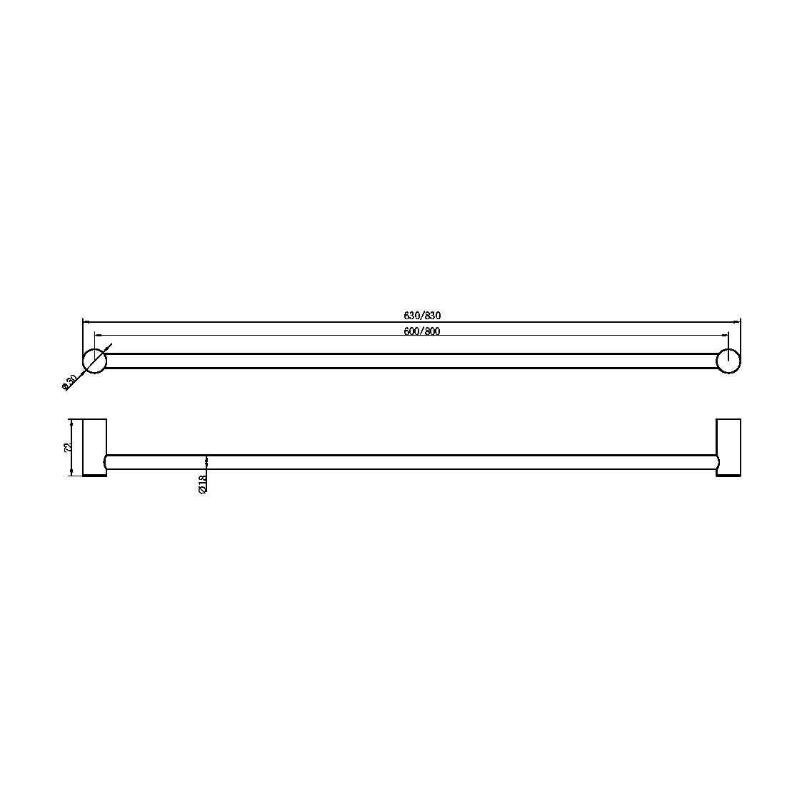 ZEN SS316L SINGLE TOWEL RAIL 600/800MM BRUSHED NICKEL