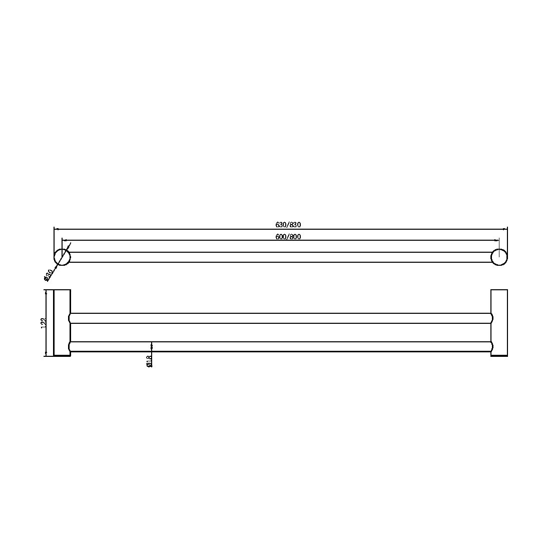 ZEN SS316L DOUBLE TOWEL RAIL 600/800MM BRUSHED GOLD