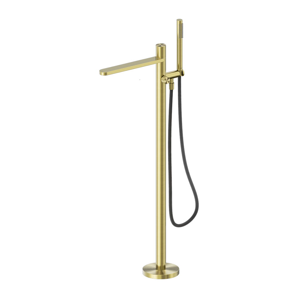 PURE SS316L PROGRESSIVE FREESTANDING BATH MIXER WITH OUTDOOR SHOWER HOSE BRUSHED GOLD