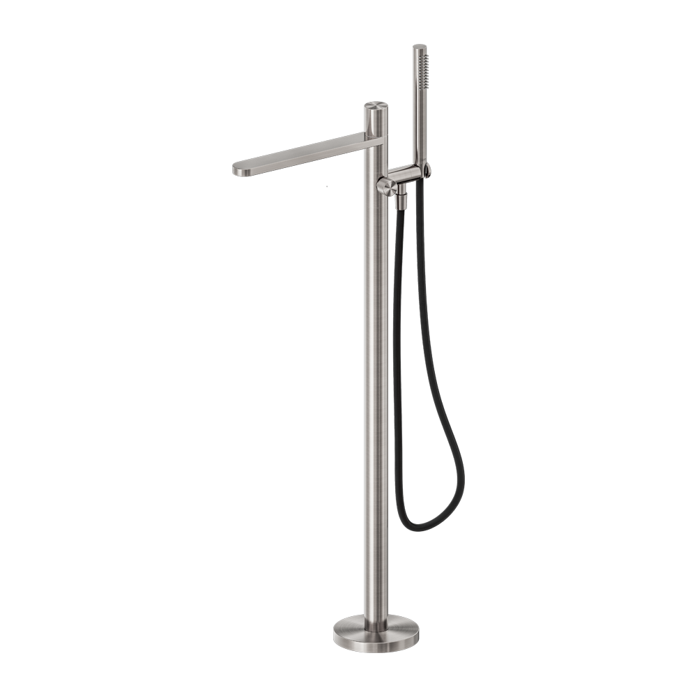 PURE SS316L PROGRESSIVE FREESTANDING BATH MIXER WITH OUTDOOR SHOWER HOSE BRUSHED NICKEL
