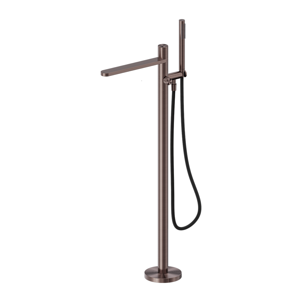 PURE SS316L PROGRESSIVE FREESTANDING BATH MIXER WITH OUTDOOR SHOWER HOSE BRUSHED BRONZE