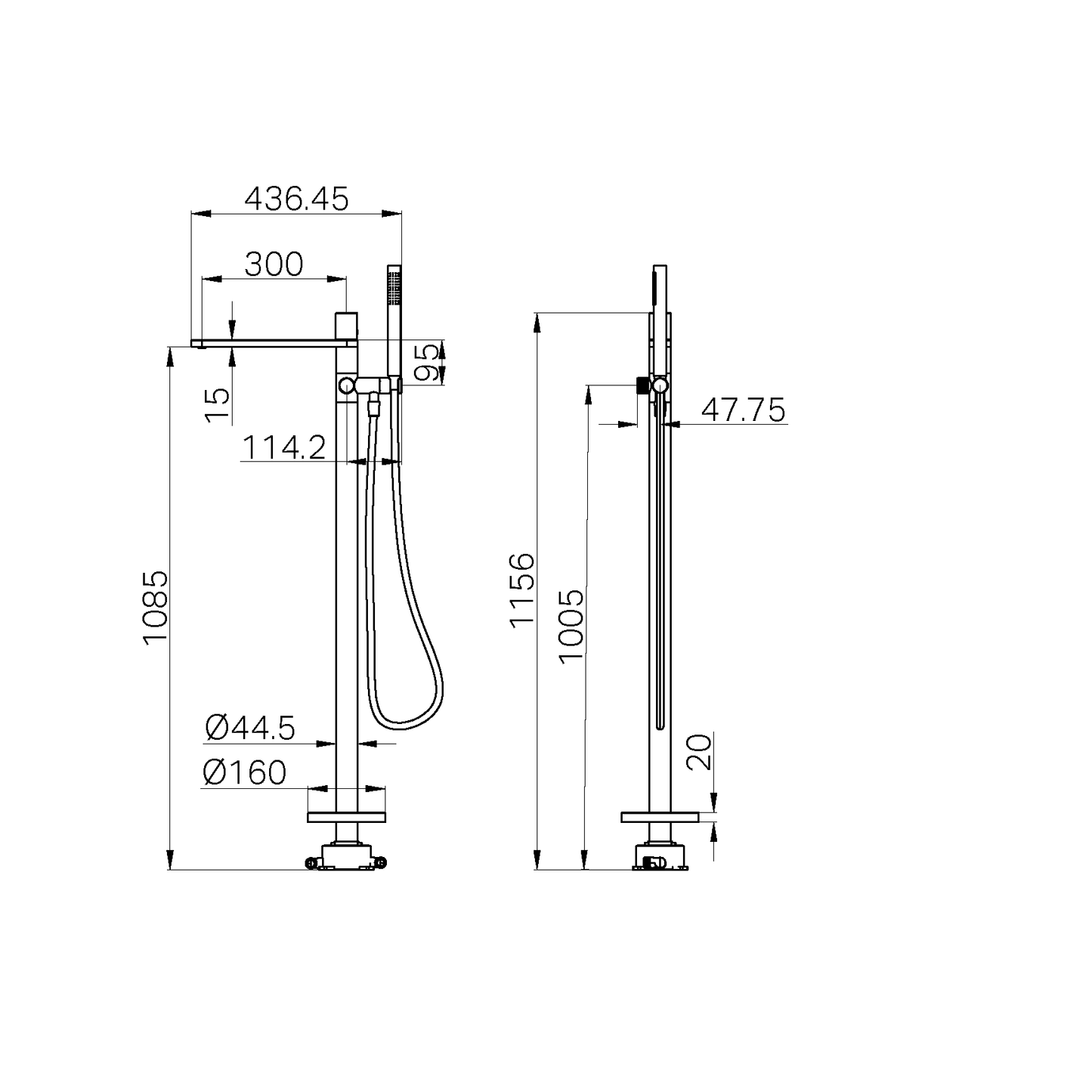 PURE SS316L PROGRESSIVE FREESTANDING BATH MIXER WITH OUTDOOR SHOWER HOSE BRUSHED GOLD