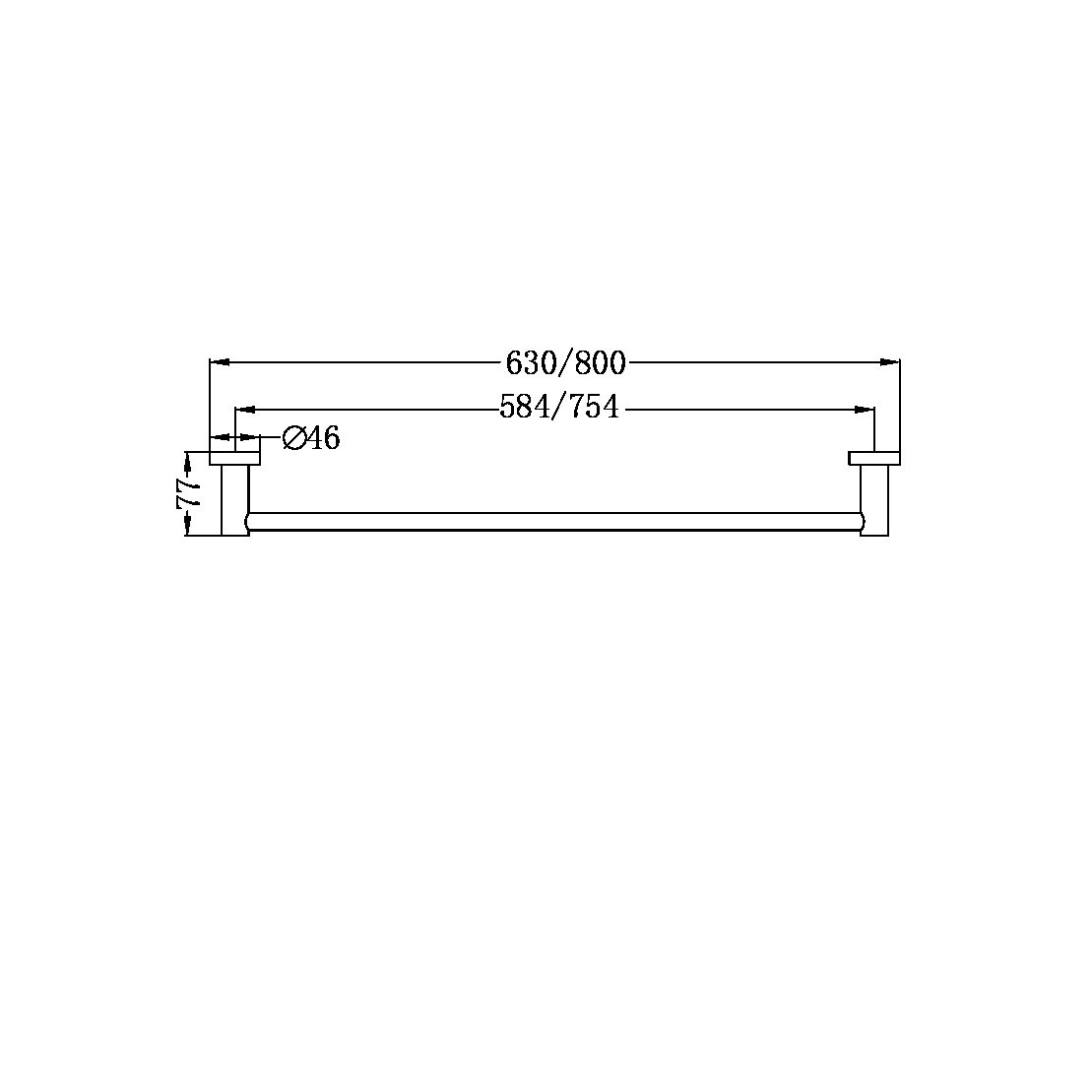 MECCA SINGLE TOWEL RAIL 600/800MM BRUSHED NICKEL