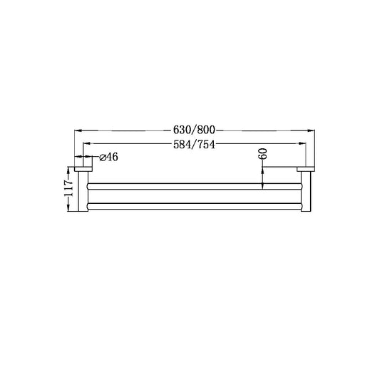 MECCA DOUBLE TOWEL RAIL 600/800MM MATTE WHITE