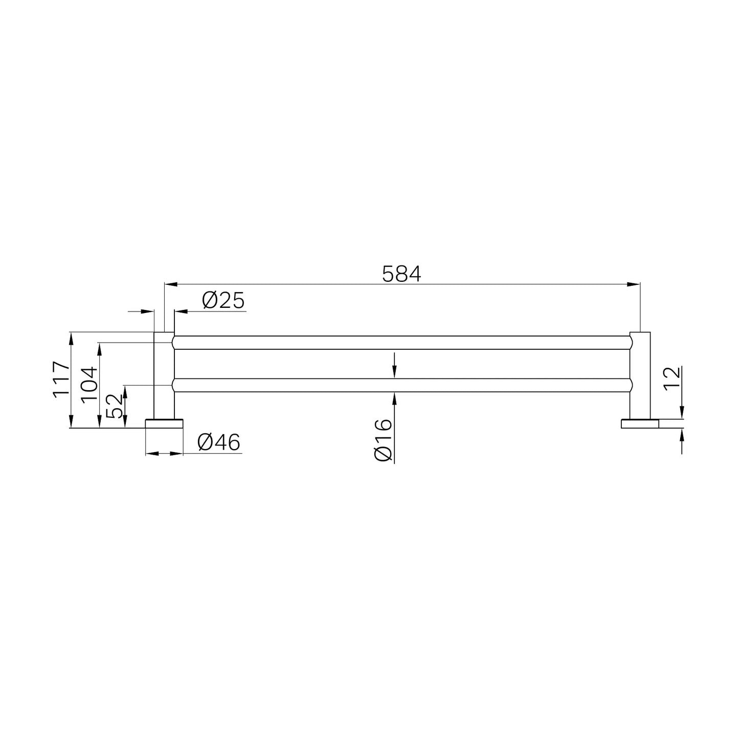 Mecca Double Towel Rail 600/800mm Rome Bronze