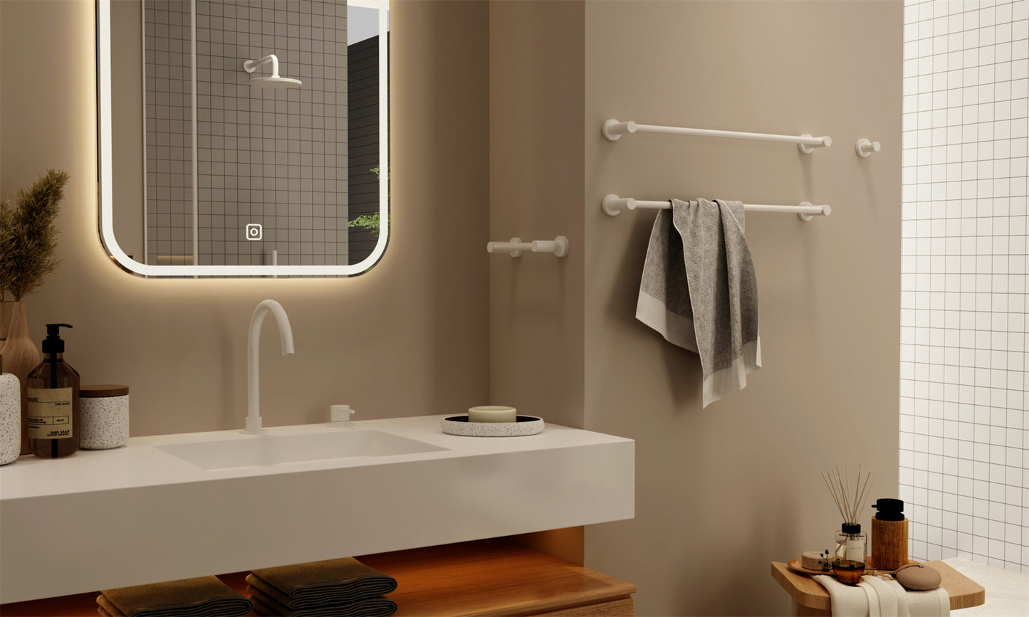 MECCA SINGLE TOWEL RAIL 600/800MM MATTE WHITE