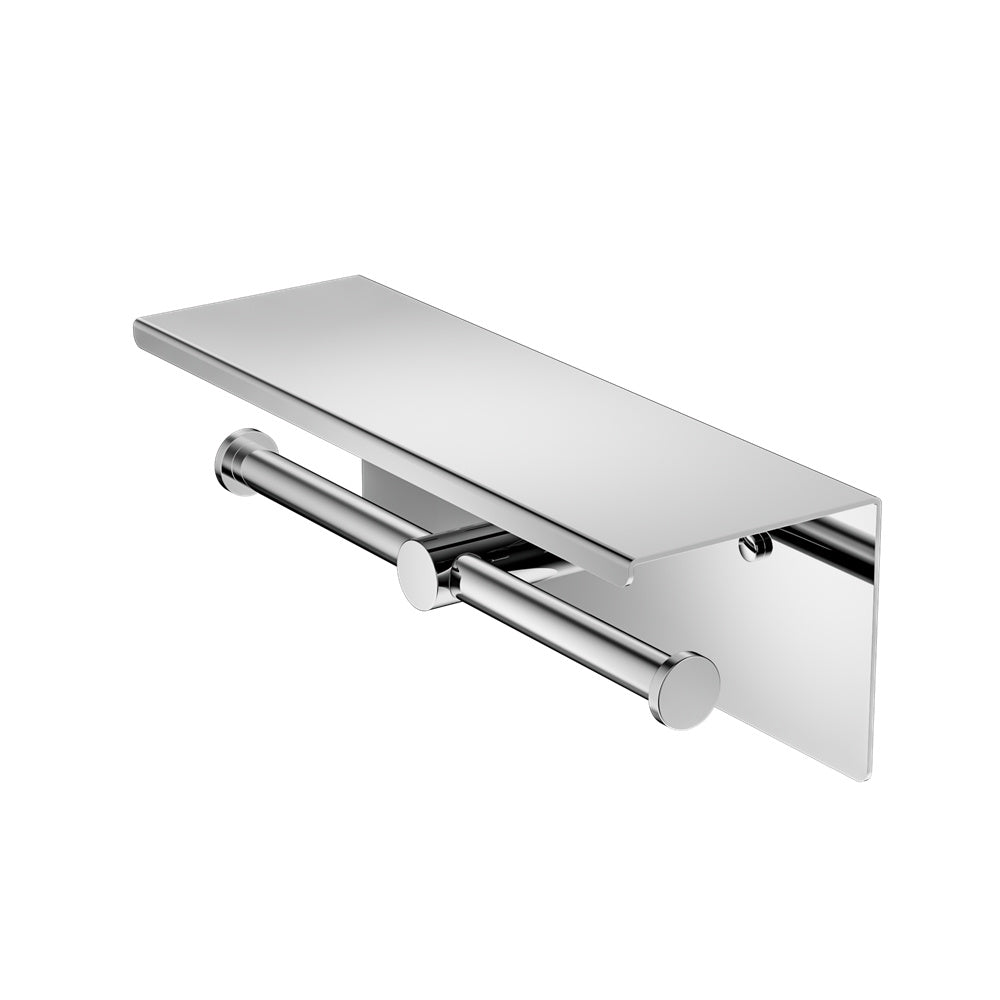MECCA DOUBLE TOILET ROLL HOLDER WITH SHELF CHROME