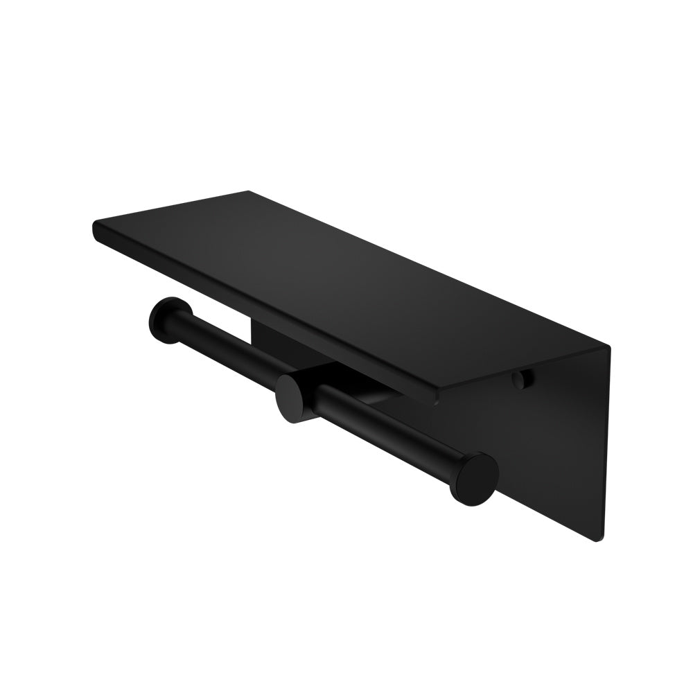 MECCA DOUBLE TOILET ROLL HOLDER WITH SHELF MATTE BLACK