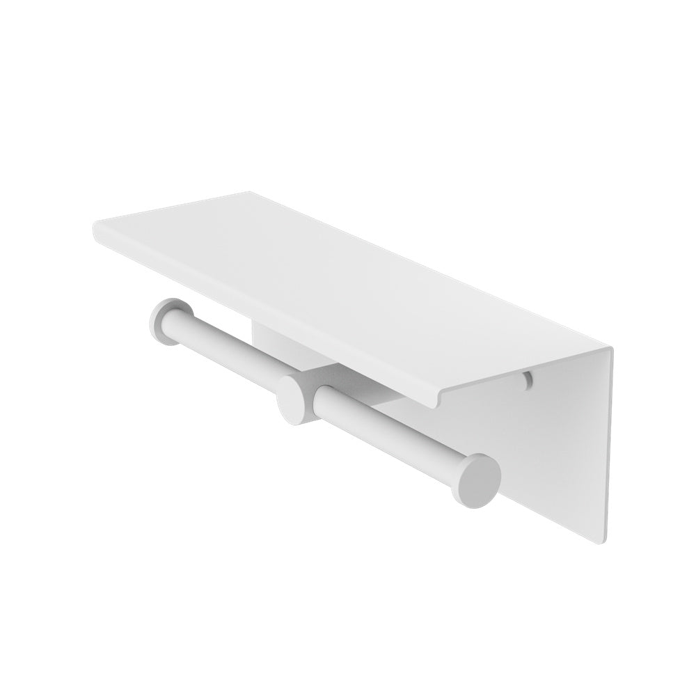 MECCA DOUBLE TOILET ROLL HOLDER WITH SHELF MATTE WHITE