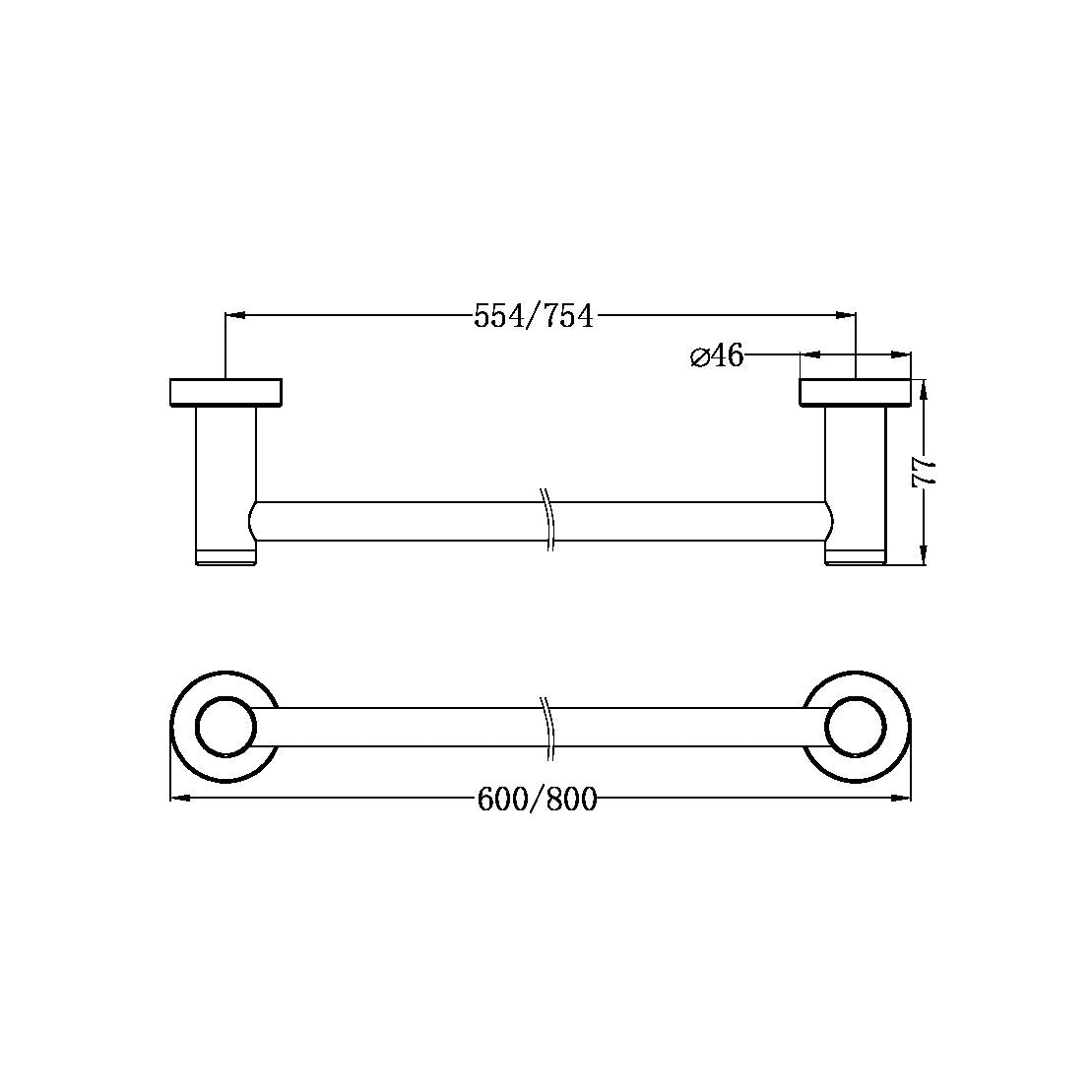 DOLCE II SINGLE TOWEL RAIL 600/800MM GUN METAL