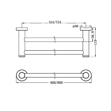 Dolce II Double Towel Rail 600/800MM Gun Metal — Gunmetal