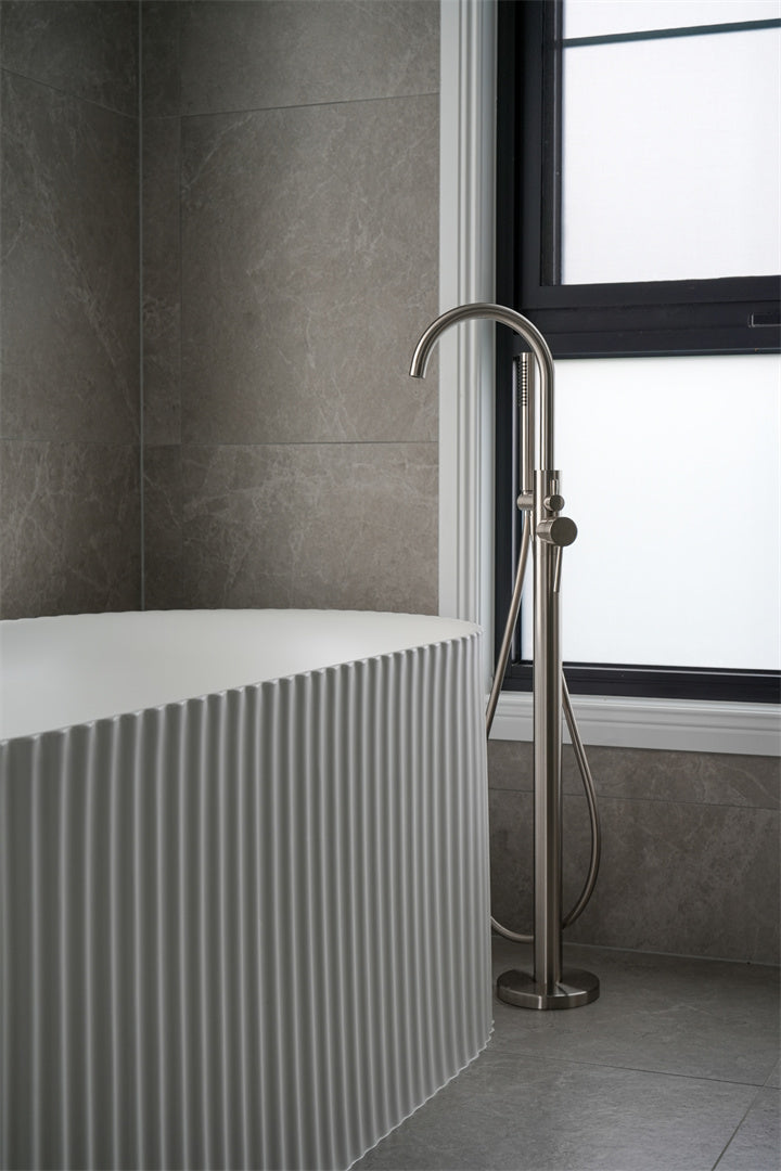 MECCA ROUND FREESTANDING MIXER WITH HAND SHOWER BRUSHED NICKEL