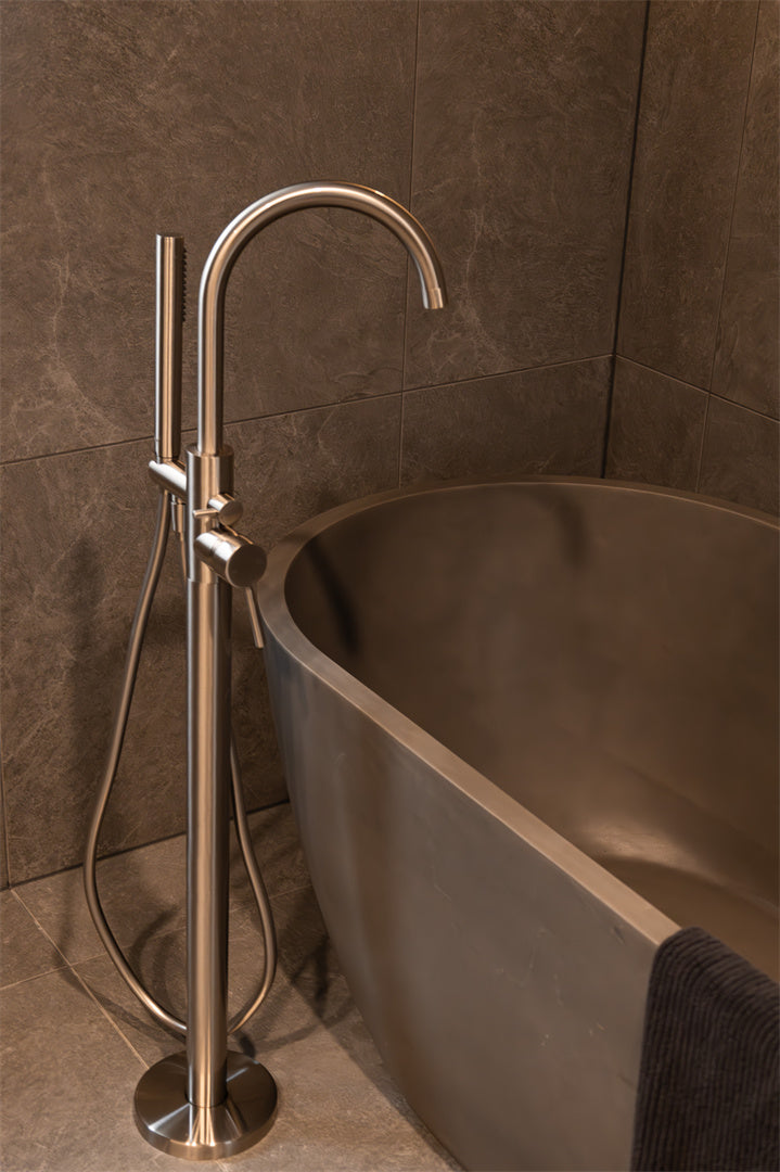 MECCA ROUND FREESTANDING MIXER WITH HAND SHOWER BRUSHED NICKEL