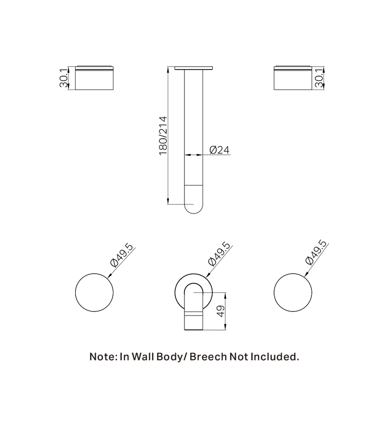 KARA WALL BASIN SET 180/217MM BRUSHED GOLD