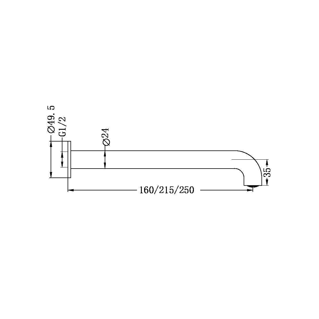MECCA BASIN/BATH SPOUT ONLY 160/250MM GRAPHITE