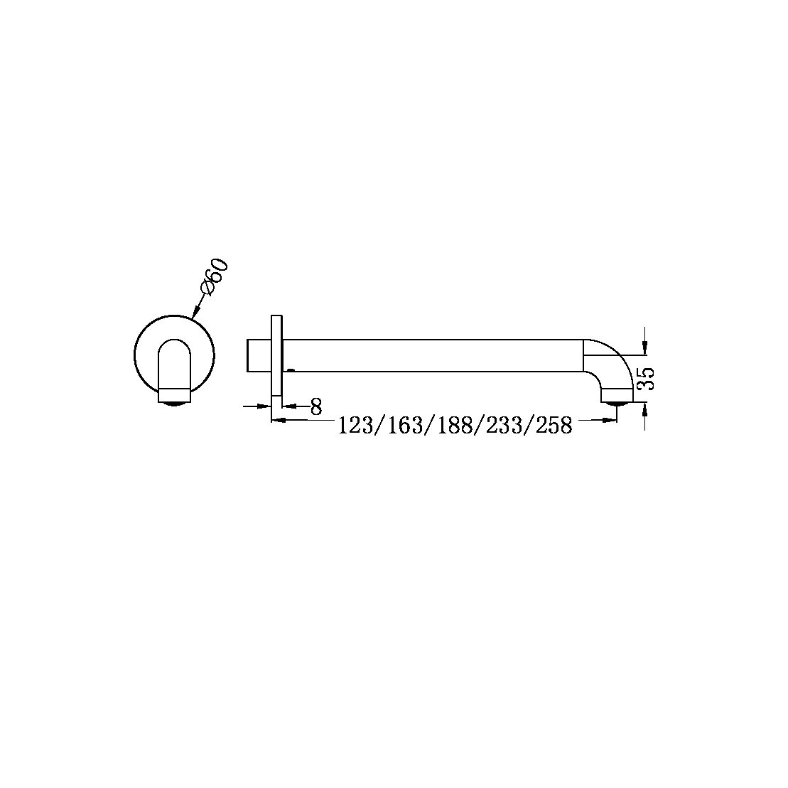 MECCA BASIN/BATH SPOUT ONLY 120/160/185/230/260MM BRUSHED BRONZE
