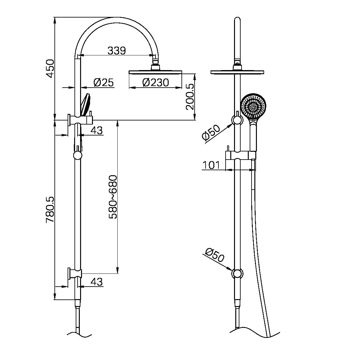 MECCA TWIN SHOWER WITH AIR SHOWER BRUSHED NICKEL
