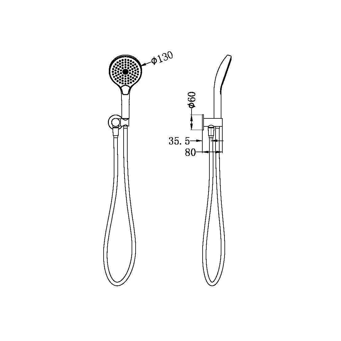 MECCA SHOWER ON BRACKET WITH AIR SHOWER II MATTE WHITE