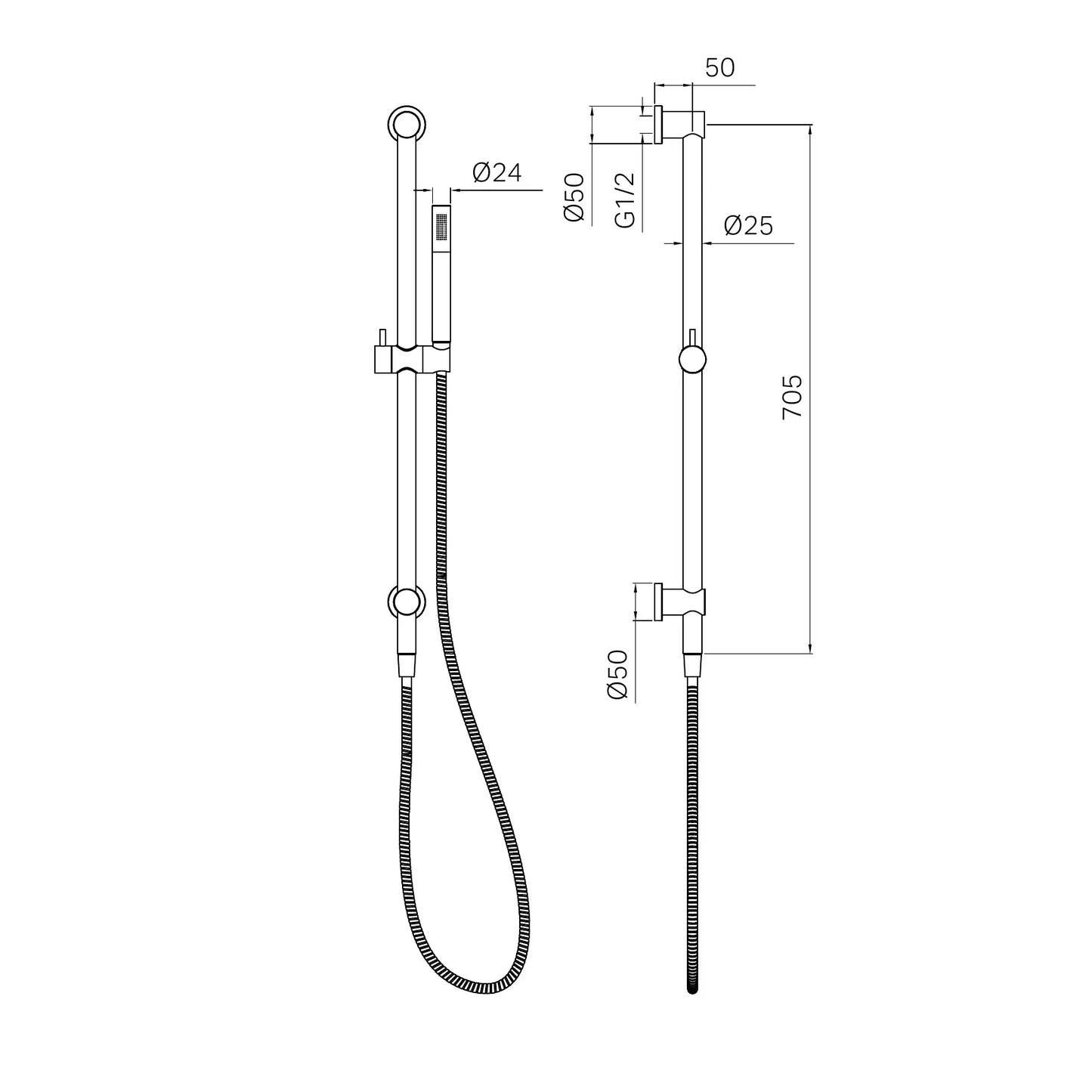 Mecca Shower Rail With Slim Hand Shower Tumbled Antique Brass