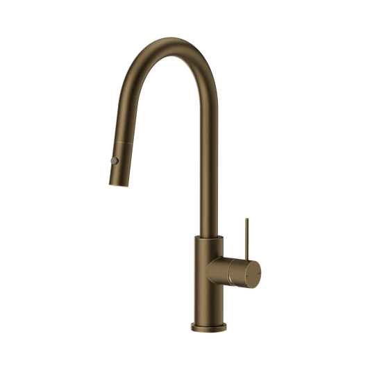 Mecca Pull Out Sink Mixer With Vegie Spray Function Tumbled Antique Brass