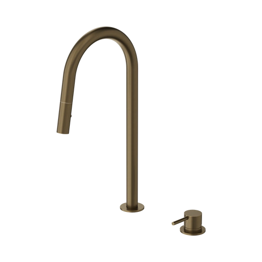Mecca Hob Mounted Pull Out Sink Mixer Tumbled Antique Brass