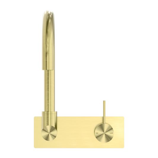MECCA WALL BASIN/BATH MIXER SWIVEL SPOUT HANDLE UP BRUSHED GOLD