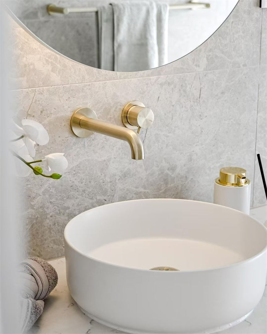 MECCA WALL BASIN/BATH MIXER SEPARATE BACK PLATE 120/160/185/230/260MM BRUSHED GOLD