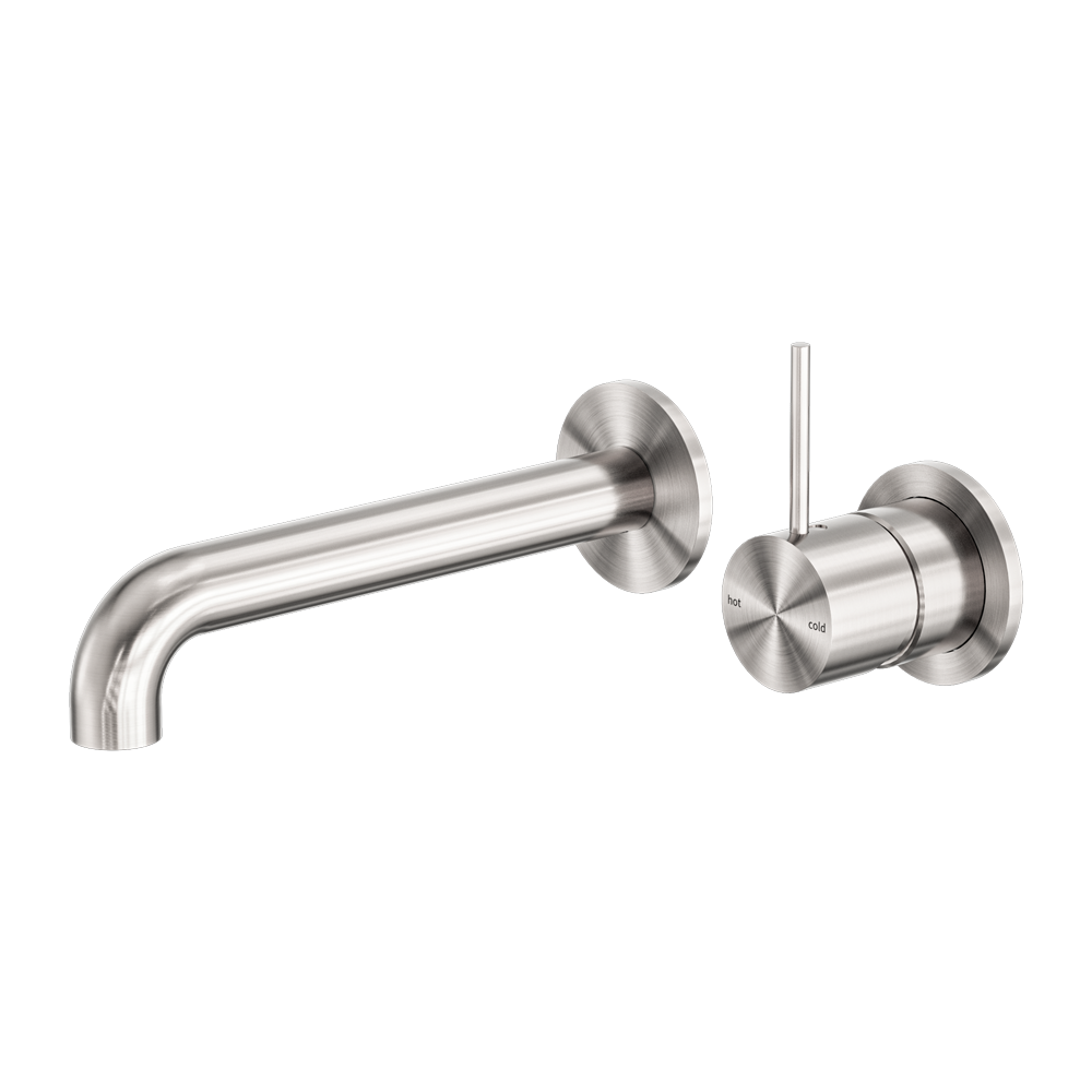 MECCA WALL BASIN/BATH MIXER SEPARATE BACK PLATE HANDLE UP 120/160/185/230/260MM BRUSHED NICKEL