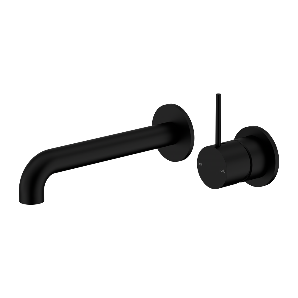 MECCA WALL BASIN/BATH MIXER SEPARATE BACK PLATE HANDLE UP 120/160/185/230/260MM MATTE BLACK