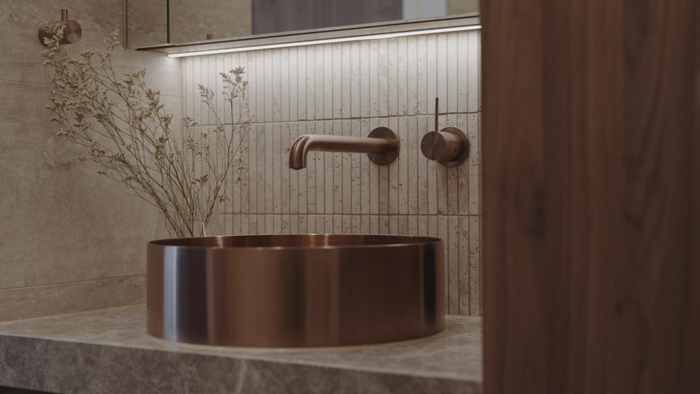 MECCA WALL BASIN/BATH MIXER SEPARATE BACK PLATE HANDLE UP 120/160/185/230/260MM BRUSHED BRONZE