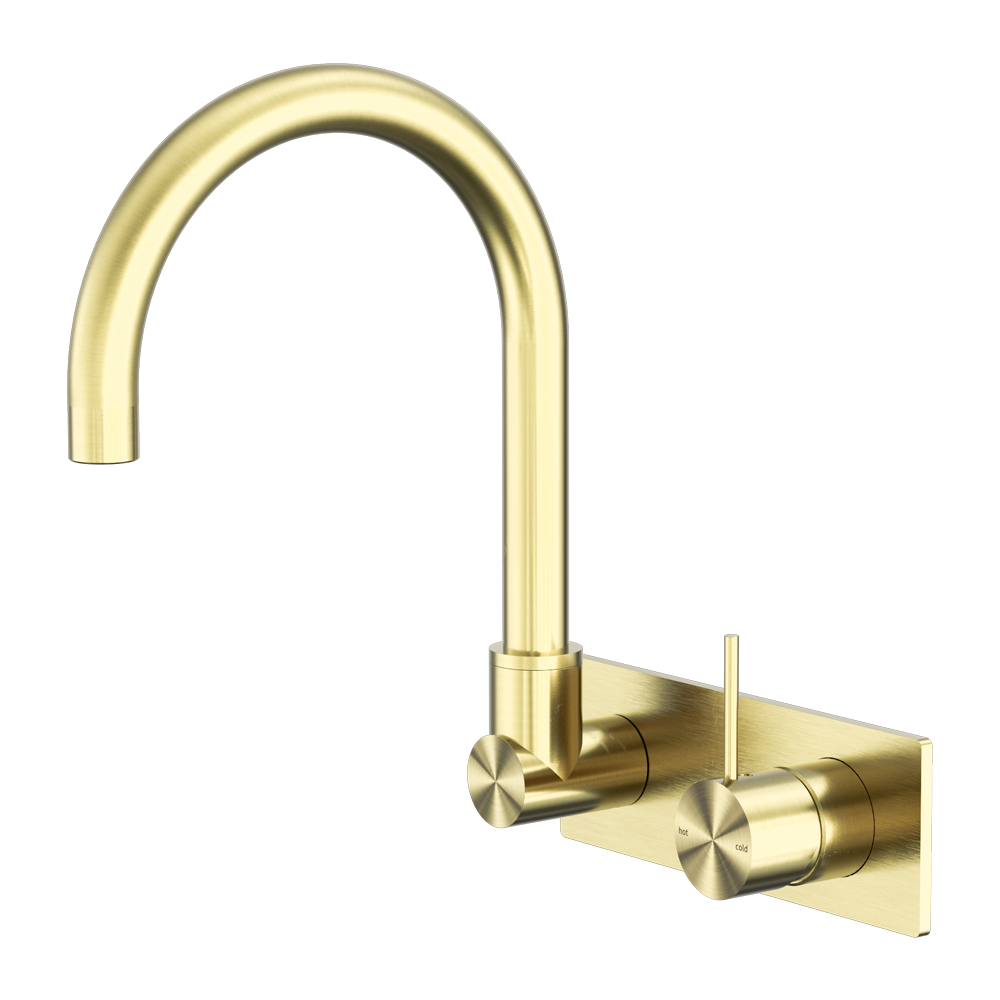 MECCA WALL BASIN/BATH MIXER SWIVEL SPOUT HANDLE UP BRUSHED GOLD