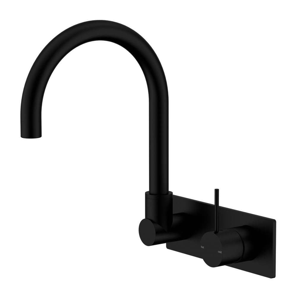 MECCA WALL BASIN/BATH MIXER SWIVEL SPOUT HANDLE UP MATTE BLACK