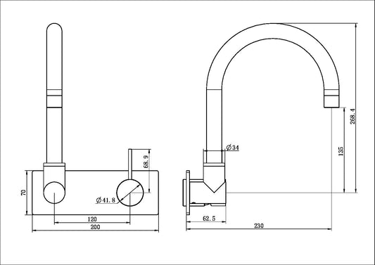 MECCA WALL BASIN/BATH MIXER SWIVEL SPOUT HANDLE UP TRIM KITS ONLY CHROME
