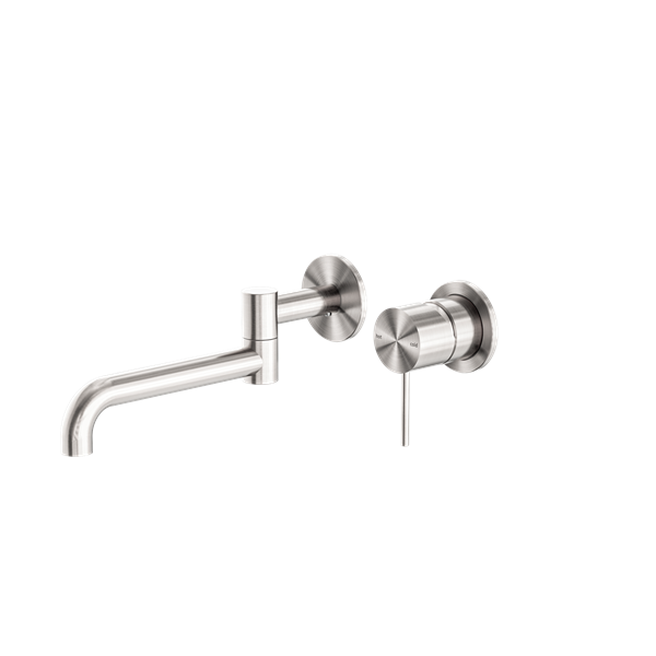 MECCA WALL BASIN/BATH MIXER SWIVEL SPOUT 225MM BRUSHED NICKEL