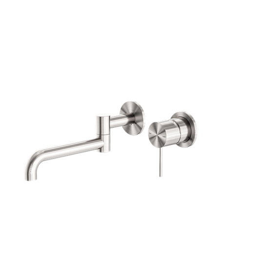MECCA WALL BASIN/BATH MIXER SWIVEL SPOUT 225MM BRUSHED NICKEL