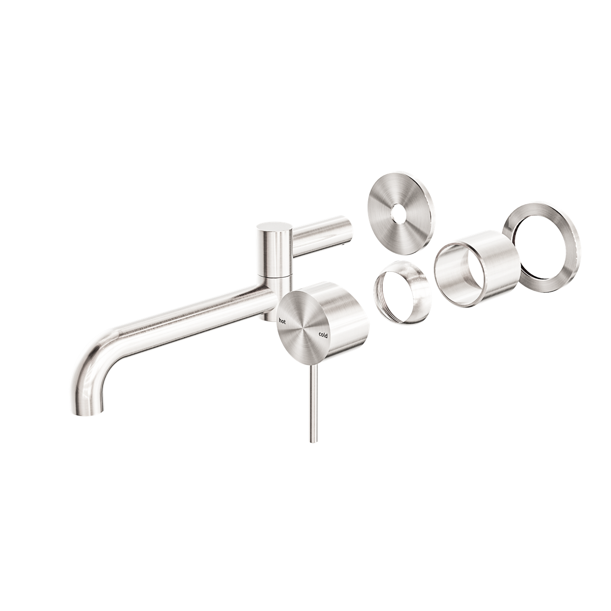 MECCA WALL BASIN/BATH MIXER SWIVEL SPOUT 225MM TRIM KITS ONLY BRUSHED NICKEL