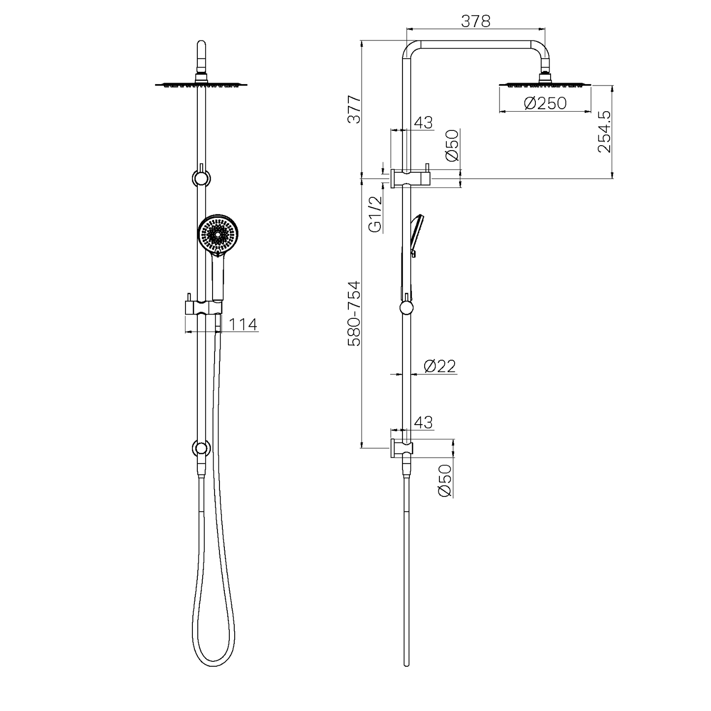 ROUND PROJECT TWIN SHOWER GUN METAL