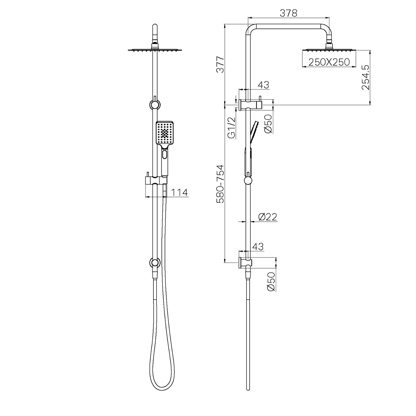 SQUARE PROJECT TWIN SHOWER BRUSHED NICKEL