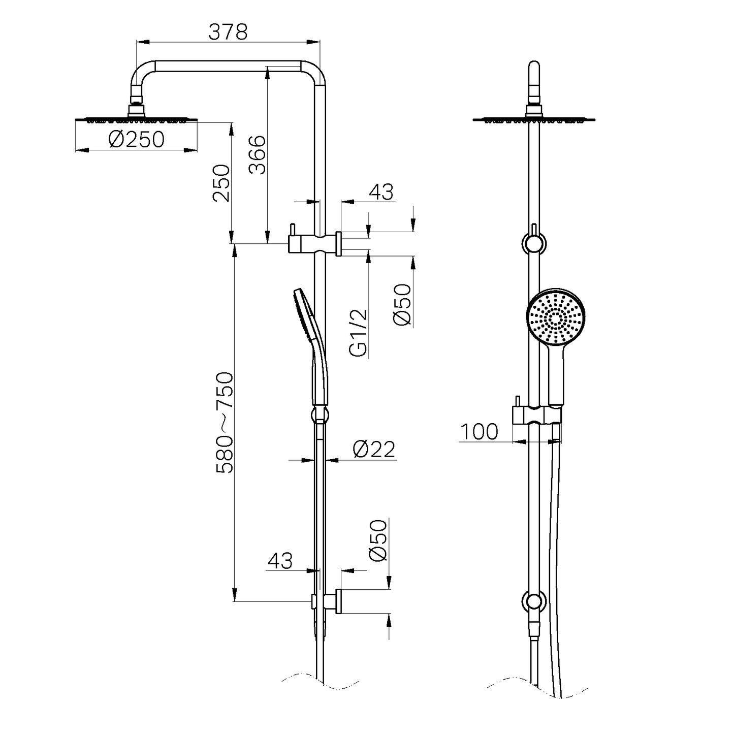 DOLCE II TWIN SHOWER BRUSHED NICKEL