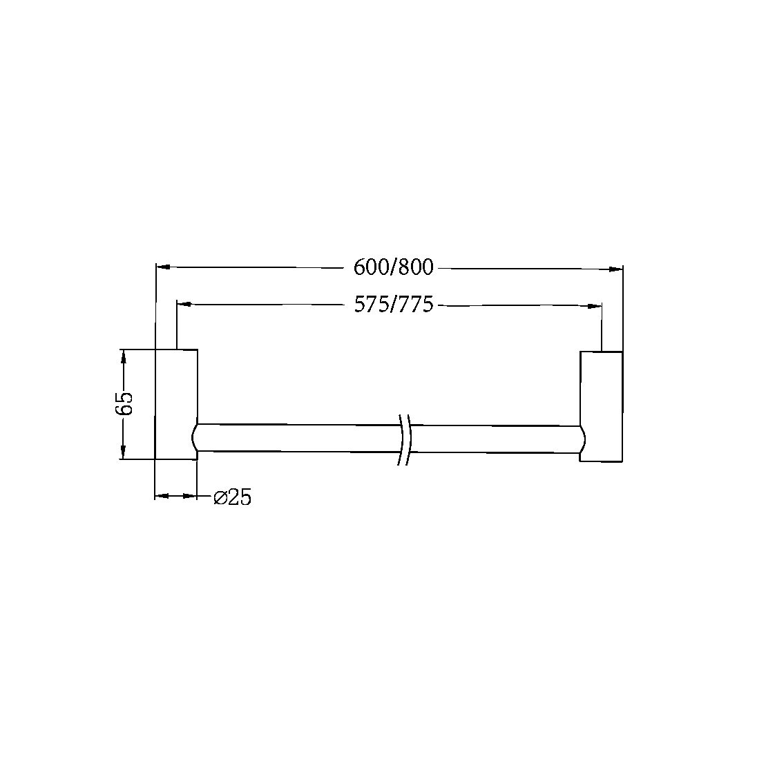 NEW MECCA SINGLE TOWEL RAIL 600/800MM BRUSHED GOLD