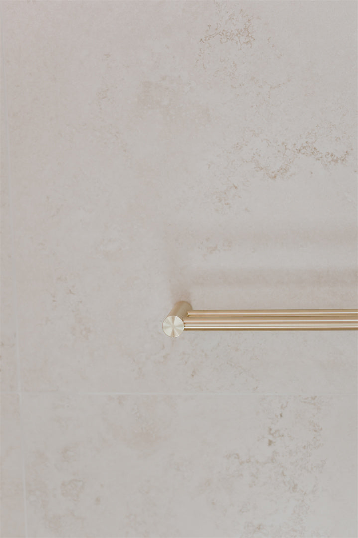 NEW MECCA DOUBLE TOWEL RAIL 600/800MM BRUSHED GOLD