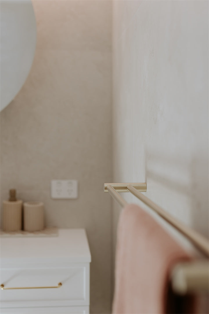 NEW MECCA DOUBLE TOWEL RAIL 600/800MM BRUSHED GOLD