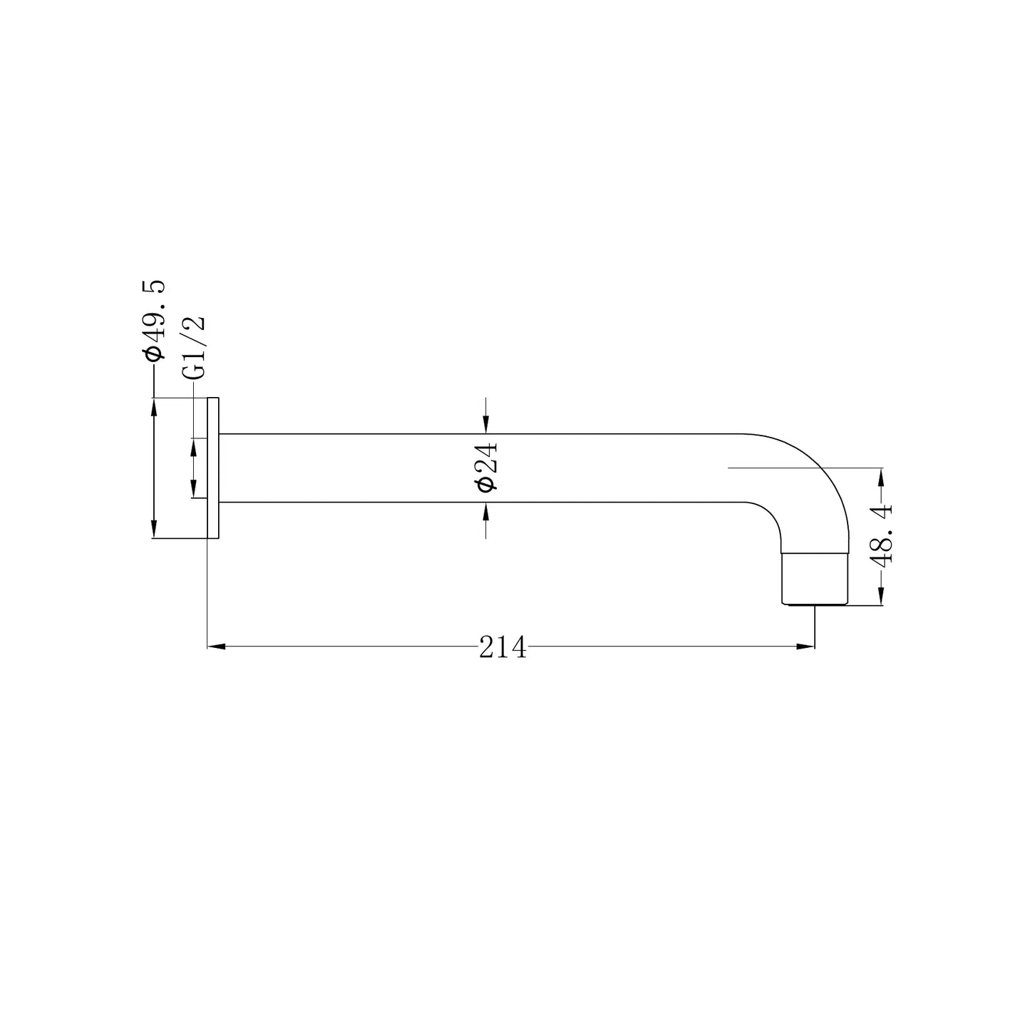 DOLCE BASIN/BATH SPOUT ONLY 215MM BRUSHED GOLD