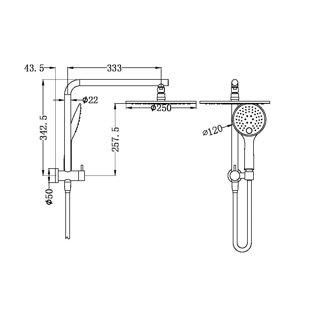 MECCA 2 IN 1 TWIN SHOWER GUN METAL GREY