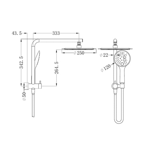 MECCA 2 IN 1 TWIN SHOWER CHROME